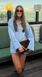 Riya Shirt Dress in Blue/Lemon Stripe