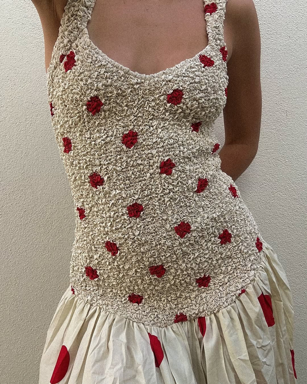 Mottled Dress in Polka Dot Red