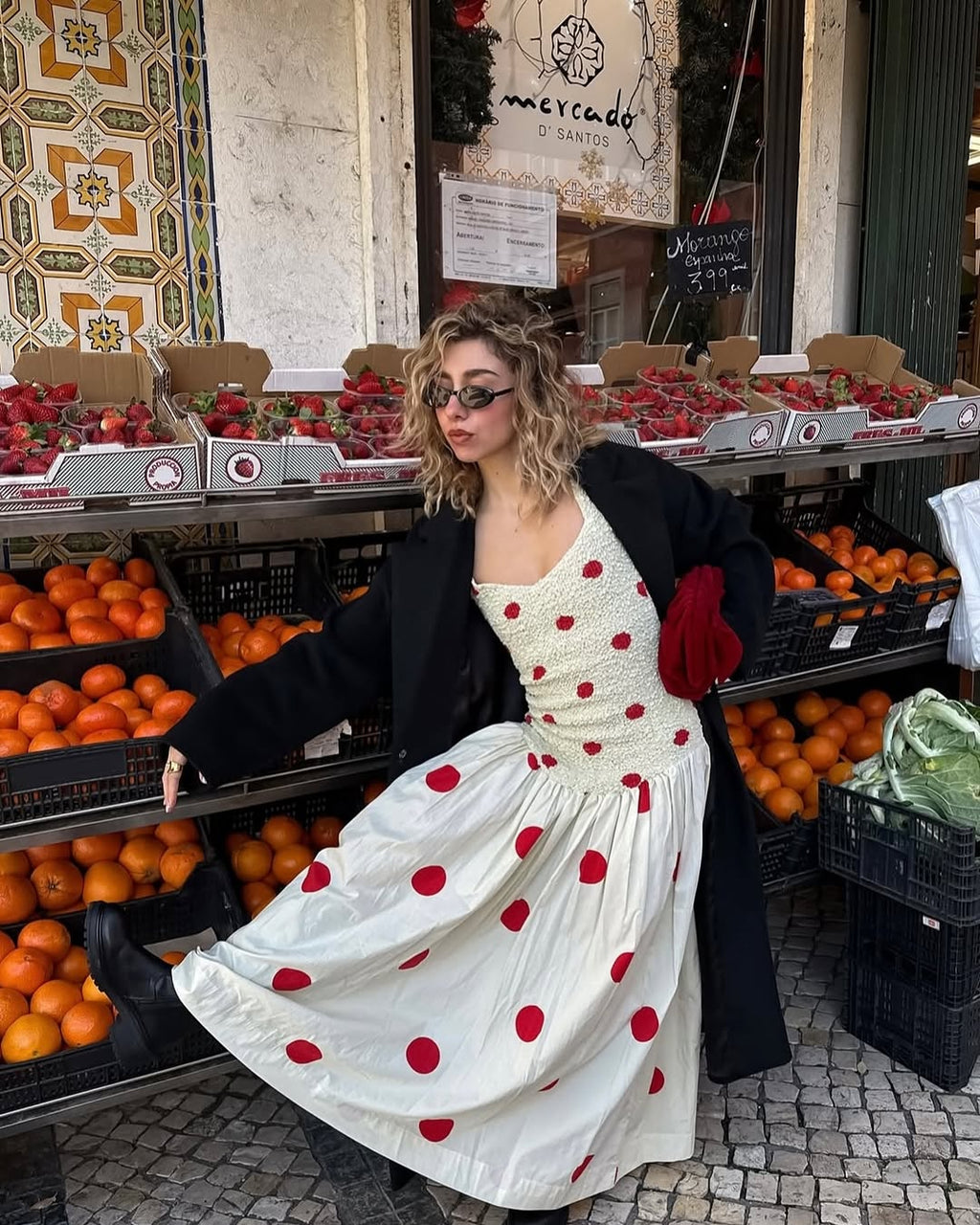 Mottled Dress in Polka Dot Red