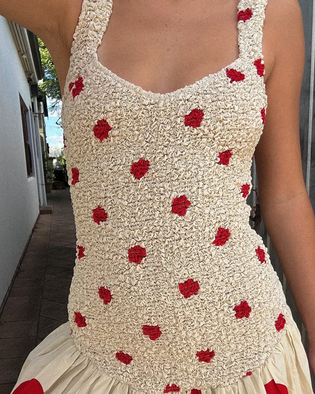 Mottled Dress in Polka Dot Red