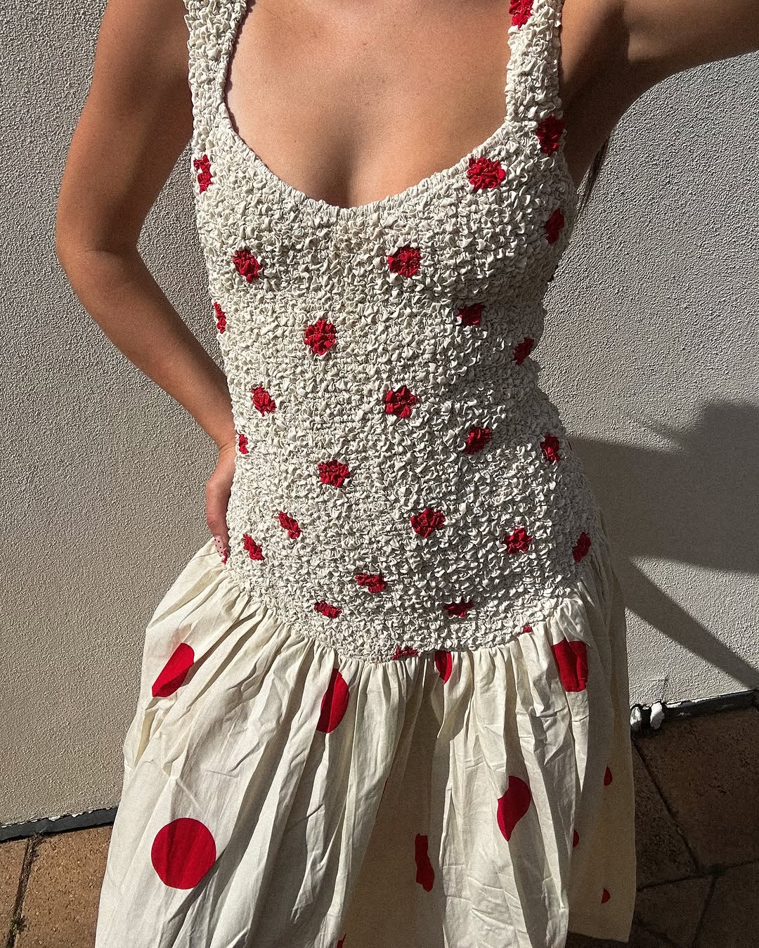 Mottled Dress in Polka Dot Red