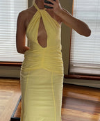 Halter Neck Dress In Yellow