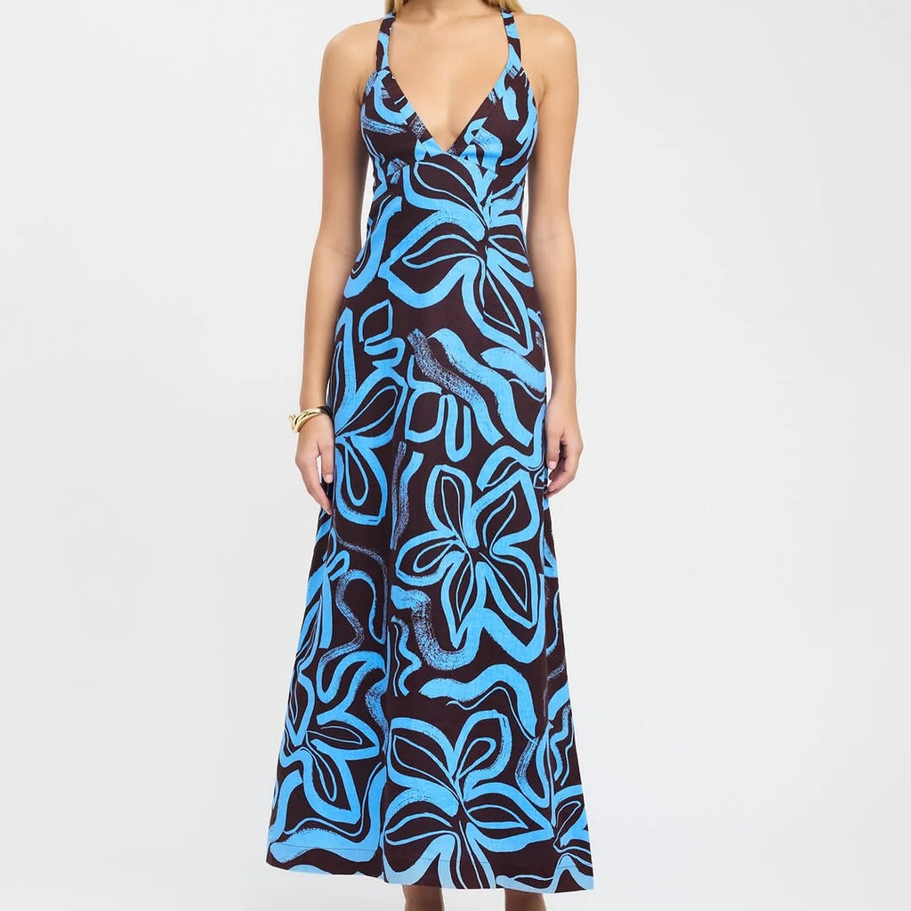 Zani Dress in Blue/Brown