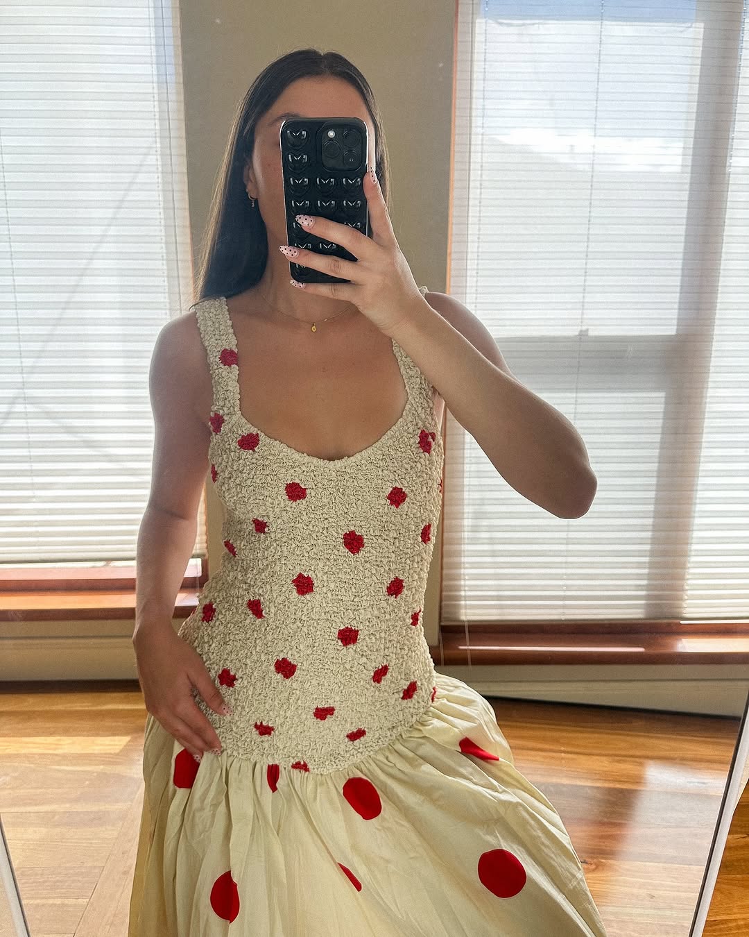 Mottled Dress in Polka Dot Red